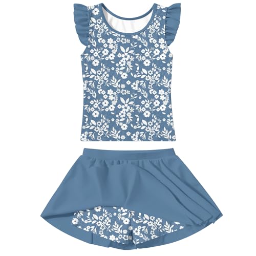 Image of Girls Swimsuit 2 Piece Ruffle Bathing Suit UPF 50+ Tankini Swimsuit Skirt with Lining Size 3-10