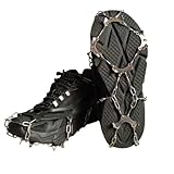 Poignée en acier inoxydable à 18 dents : dix-huit dents et chaînes de crampons en acier inoxydable mordent dans la glace et la neige tassée pour offrir une traction antidérapante sûre pour l'alpinisme, les randonnées enneigées et les trottoirs glacés.