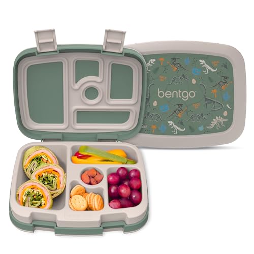 Image of Bentgo Kids Prints Leak-Proof, 5-Compartment Bento-Style Kids Lunch Box - Ideal Portion Sizes for Ages 3-7, Durable, Drop-Proof, Dishwasher Safe, & PFAS & BPA-Free Materials (Dino Fossils)