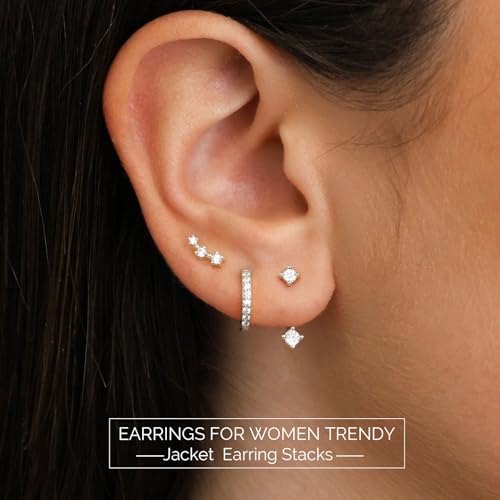 JUNVirtuous 925 Sterling Silver Earrings for Women Hypoallergenic 3 Pair Cubic Zirconia Small Silver Hoop Stud Earrings Sets for Multiple Piercing Stacks Plated Dainty Huggiu Earings Jewelry2