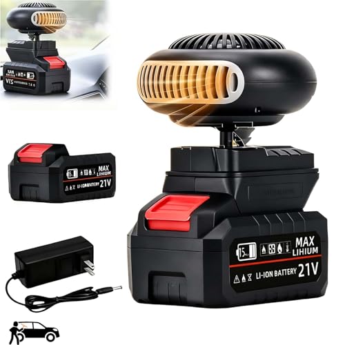 Battery Operated Heater, Battery Powered Heater for 18V-21V Batteries, Cordless Space Heater with 360° Rotation, Portable Heater for Car, Camping, Tent and Office (1 Battery)