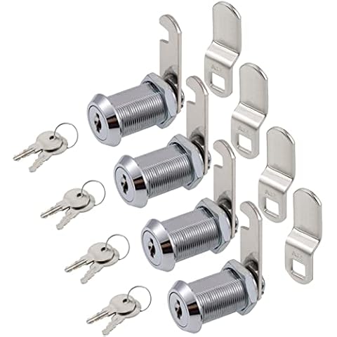 WOOCH Cabinet Cam Lock, 1-1/8 Inch Keyed Alike Cam Locks Secure File Drawer Door Mailbox Tool Box Dresser RV Cylinder Replacement Lock Hardware, Fits on 1" Max Panel Thickness (4 Pack) Chrome Finish Cover