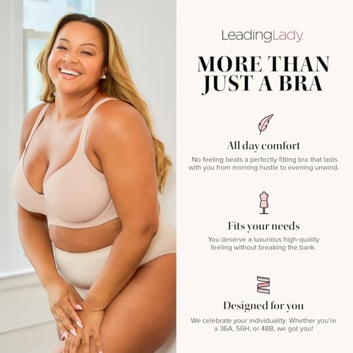 Image of Leading Lady, Brigitte Full Coverage, Underwire, Lightly Padded T-Shirt Bra, Side & Back Smoothing, Adjustable Straps,36A-54G