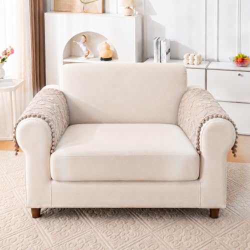 Image of House of Quirk Taffy Fleece Silky Sofa Cover Mat 2 Pcs Armrest - Almond