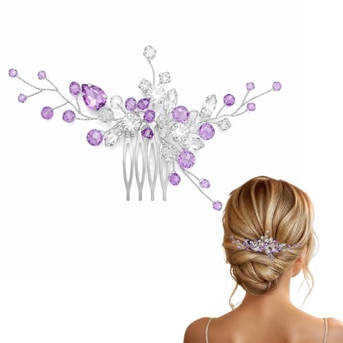 Accesorio para cabello morado con pedrería y clip de boda miniatura 1
