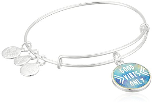 Alex and Ani Words are Powerful, Good Vibes Only EWB Shiny Silver Bangle Bracelet