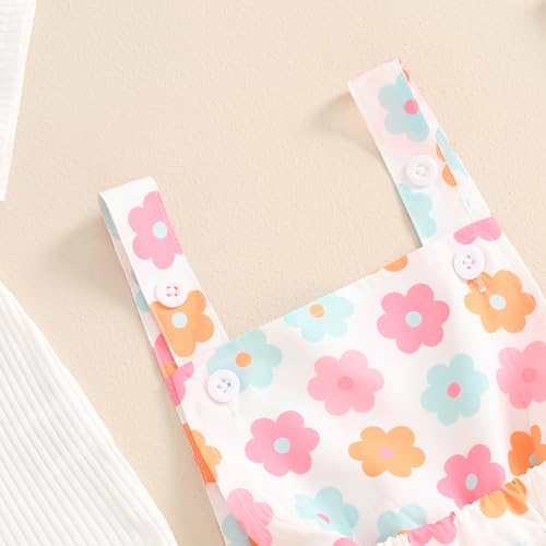 Image of Toddler Baby Girl Summer Clothes Kids Short Sleeve Solid T-Shirt Ruffle Daisy Skirts Overalls Dress Outfit 18M-6T