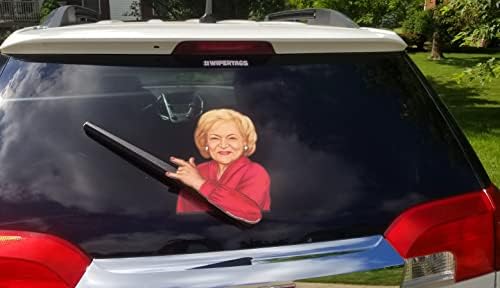 Betty White Rocks Waving WiperTag USA Christmas with Decal attaches to Rear Vehicle Wiper Blade image 5