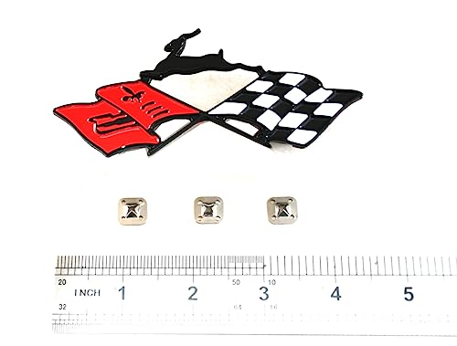 Image of 2Pcs Metal Impala SS Emblems Rear Side Crossed Flags Badge Replacement for 61-62 Chevrolet Chevy Impala 3780964 (Chrome /Red)