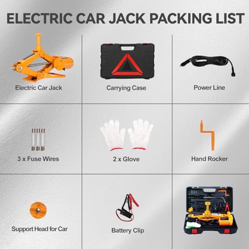 Image of ROGTZ Electric Scissor Car Jack Kit 2 Ton 12V Portable Auto Car Lift with 14.6 Inch Range for SUV Sedan Floor Jack for Tire Change Roadside Emergency