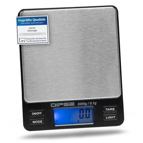 Dipse Digitale Laborwaage TP-2000 x 0,1 - Feinwaage mit 0,1g genauer Auflösung Digitalwaage bis 2000g / 2 kg Wägebereich 2000 x 0,1g, Farbe Schwarz