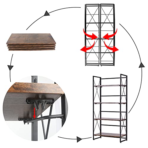 4 Tier Tall Bookshelf, Industrial Book Shelf Open Shelving Wood Display Storage Bookscase For Small Spaces Book Case Metal Standing Shelf Unit For Living Room, Bedroom, Office, Library, Kitchen #TOP5