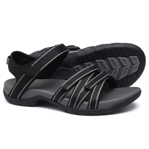 shevalues Hiking Sandals for Women Comfortable Outdoor Walking Sport Sandal with Adjustable Straps and Arch Support, Dark Grey 41