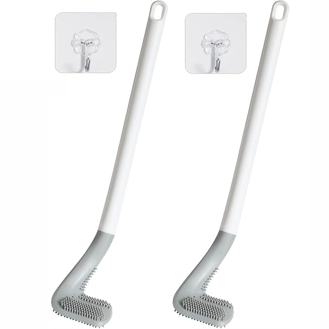 Kalkey Flexible Silicone Toilet Cleaning Brush – Pack of 2 | Bendable Long Handle Toilet Brush with Self Adhesive Wall Hooks | 360° Deep Cleaning, Quick Dry, Non-Scratch Toilet Bowl Brush for Bathroom-image-43
