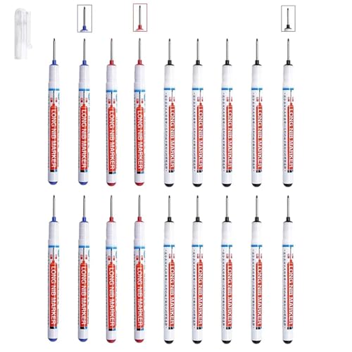 YLYDMY 18 Pieces Deep Hole Marker Pens Woodworking Markers 20 mm Long Head Deep Hole Marker Pen Marking Tool for Permanent Marking of Hard To Reach Areas