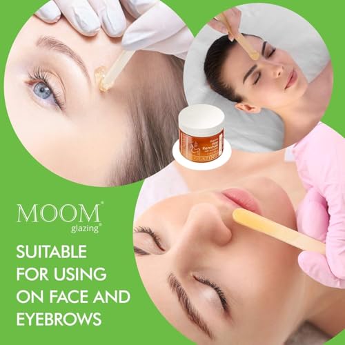 Image of MOOM Facial Sugar Wax Hair Removal Kit - Eyebrow & Lip - 1.6 oz (Pack of 3) | Travel Facial Hair Removal Kit with Aloe Vera, Tea Tree oil, 18 Reusable Wax Strips & 6 Applicator Sticks for Sensitive Skin