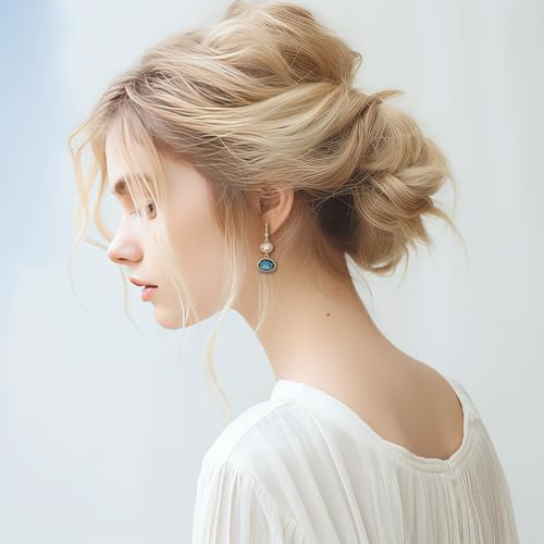 Simulated Navy Blue Sapphire & Champagne Topaz Crystal Earrings - 14k Gold-Plated, Hypoallergenic Dangle Drops, Lightweight & Comfortable for All-Day Wear, Ideal Gift2