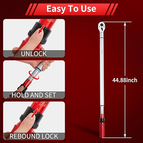 Image of Hairich 3 /4-Inch Drive Click Torque Wrench, Dual-Direction Adjustable 48 tooth 100-700ft.lb /136-949Nm, Professional Inch Pound Torque Wrench, for Maintenance Tool and Product Assembly