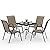 Amopatio Outdoor Dining Set of 5, Patio Table and Chairs Set, Textured Glass Tabletop, 4 Stackable Patio Chairs, Patio Furniture, Balcony, Porch, Lawn- Brown