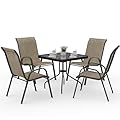 Amopatio Outdoor Dining Set of 5, Patio Table and Chairs Set, Textured Glass Tabletop, 4 Stackable Patio Chairs, Patio Furniture, Balcony, Porch, Lawn- Brown