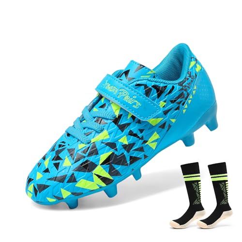 DREAM PAIRS Boys Girls Soccer Cleats Kids Firm Ground Football Shoes for Little/Big Kid with Soccer Socks