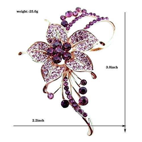 Flower Crystal Brooches Pins Fashion Beautiful Created Dark Red Rhinestone Floral Brooch Good Idea For Party Dance Wedding Banquet For Elegant Women Girl(Plum Crystal Flower Brooch) #TOP4