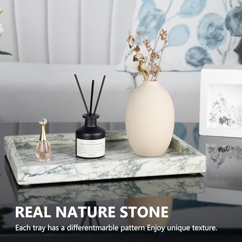 Image of Real Natural Marble Tray for Bathroom, Vanity, Kitchen and Desktop, Rectangle Genuine Marble Stone Tray for Jewelry, Cosmetics, Candles, Lotion, Perfume (Cyan-Green, 12 inch x 8 inch x 1.2 inch)