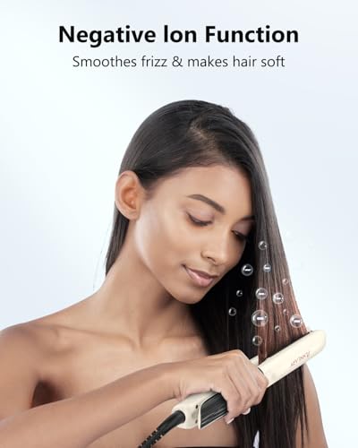 Image of Annlary Hair Straightener 1 Inch Flat Iron and Curler 2 in 1 Titanium Ceramic Ionic Dual Voltage Straightener with Heat-Resistant Silicone, for Less Frizz, Shinier & Smoother