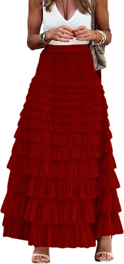 Women's Long Maxi Tulle Skirt Layered Ruffle Tulle Skirt for Women Tiered Maxi Skirt Aline Pommel Skirt