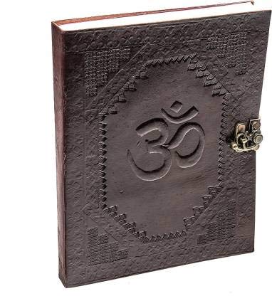 Journal en cuir gaufré OM marron 18x23 cm carnet artisanal de 470g