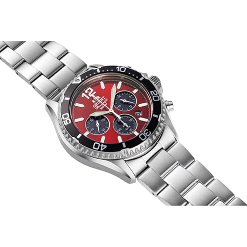 Image of Orient Mako Solar Red Dial Steel Bracelet Men's Watch RA-TX0207R10B, Red, bracelet