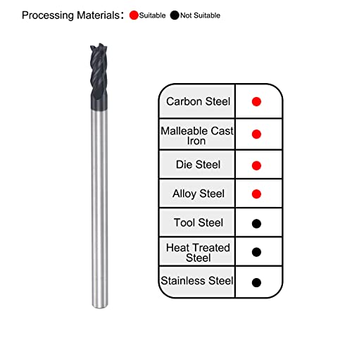 Image of uxcell Square Nose End Mill, 3mm Tip Dia Solid Carbide AlTiN Coated CNC Router Bits 4 Flute Spiral Milling Cutter HRC45 with 4mm Shank 50mm (2-inch) Length