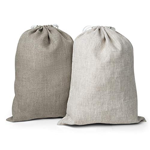 Varvara Home Bolsa de pan | Paquete de 2 bolsas de pan de lino bolsa de lino | Robusto, grueso, cuidado fácil, 100 % lino, 30 x 40 cm, natural/natural claro Cover