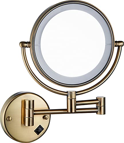 Espejo de maquillaje de montaje en pared LED Espejo de maquillaje iluminado con rotación de 360 grados con aumento espejo giratorio de doble cara para baño spa y hotel 3X