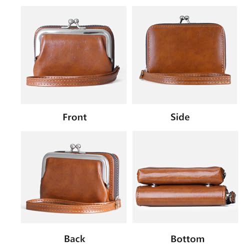 Real Leather Wallet 2-in-1 Floral Bifold with Kiss-Lock & Zipper Black (Brown)4