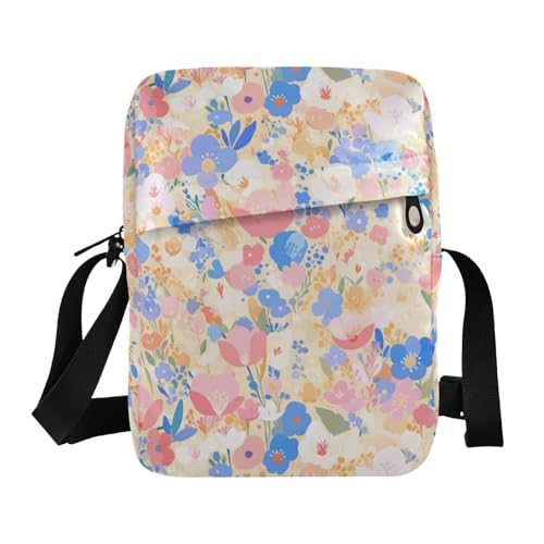 KLL Pastel Pink Blue Floral Print Elegant mens messenger bag crossbody Vegan Leather Shoulder Bag Shopping Shoulder Handbag
