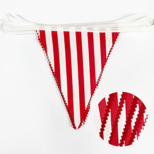 32Ft Red And White Striped Pennant Banner Fabric Triangle Flag Bunting Garland Streamer For Carnival Circus Kids Birthday Wedding Christmas New Years Party Outdoor Garden Hanging Festivals Decoration #TOP1
