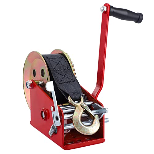 Pindex Treuil Manuel avec 10m de Sangle 1600kg/3500LS, Treuil avec Frein pour Atelier/Garage/Remorque,Treuil pour Bateau,Rouge