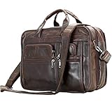 Berchirly 15inch Expandable Laptop Bags Men Leather Bag Computer Business Briefcase Cowhide Handbag Travel Case