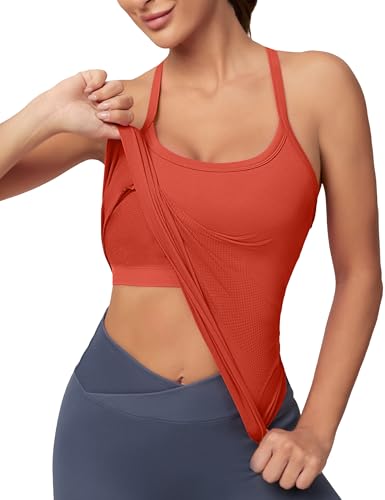 Image of MathCat Workout Tank Tops for Women with Built in Bra, Sleeveless Gym Tops Seamless Racerback Athletic Yoga Shirts