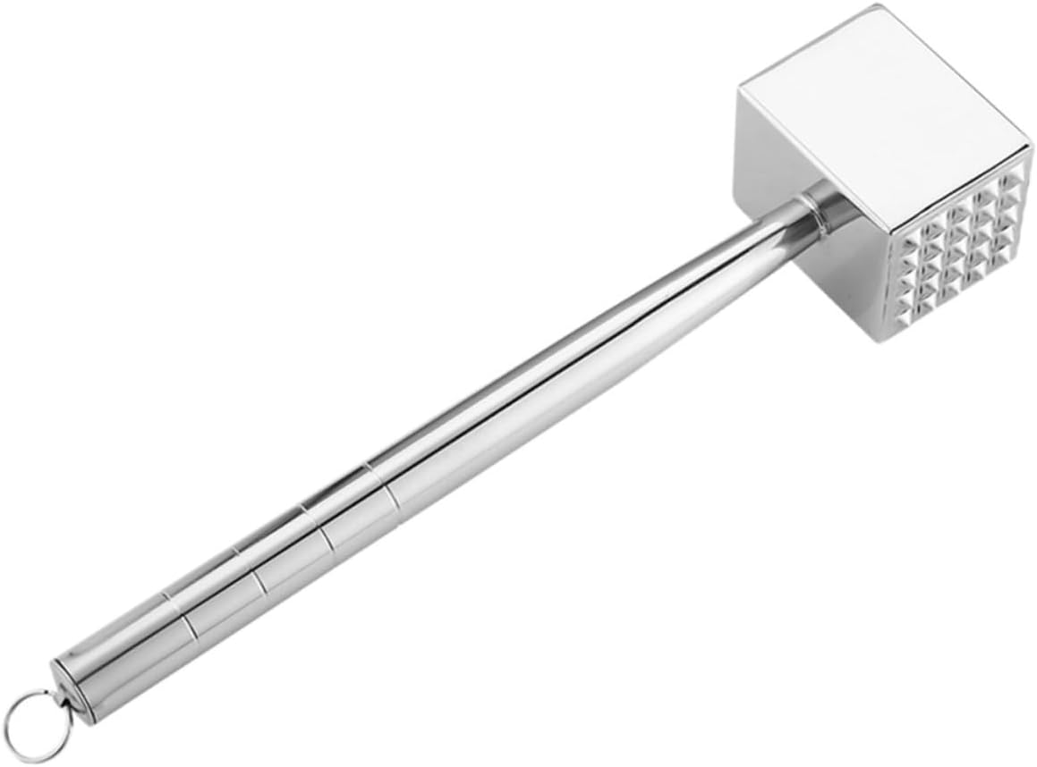 Stainless Steel Meat Tenderizer Beef Hammer Double-sided Meat Mallet Rolling Hammer Tool Ergonomic Handle for Easy Cleaning
