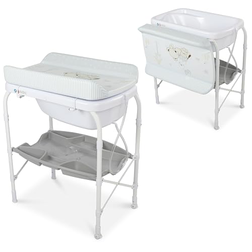 Toral Bañera Cambiador Bebe Mueble con Patas - Bañera Bebe Con Bandeja Separadora y Ruedas con Freno - Cambiador con Medidor de Altura