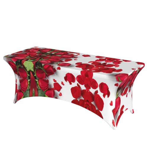 Housse de table rectangulaire élasthanne 1m80 imprimé roses - 2