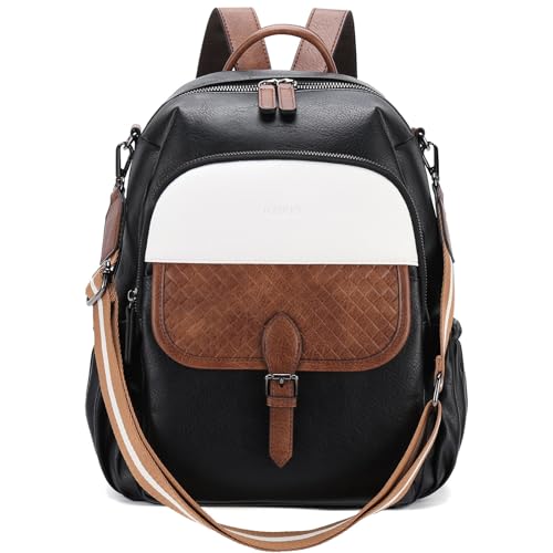 Image of RAVUO Backpack Purse, Fashion Vegan Leather Women Bakcpack Designer Ladies Handbag for Work Travel College,Black and Brown-Meduim