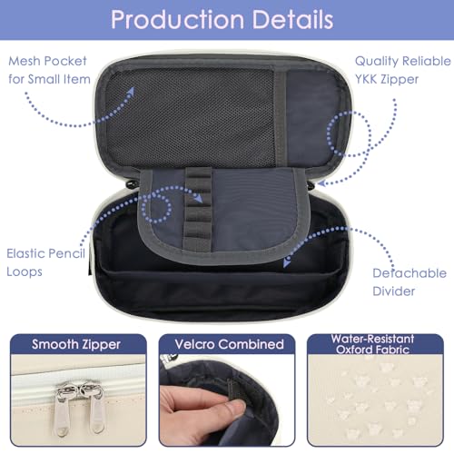 Image of FlowFly Large Capacity Pencil Case for Kids, Boys & Girls - Zippered Multi-Functional Pen Pouch, Soft & Portable Pencil Bag for School, Teens, Students, Beige