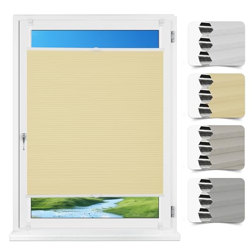 Allesin Wabenplissee ohne Bohren Klemmfix Thermo Verdunklungsplissee 65x130cm(BxH) Beige | 100% Verdunkelnd & Sicht- & Schallschutz | Für Schlafzimmer, Wohnzimmer, Kinderzimmer, Fenster & Tür