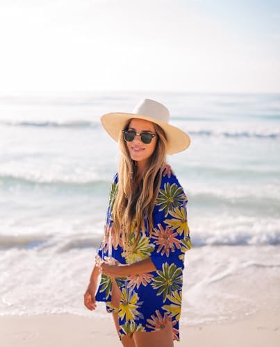 Image of Zoye Chen Women's Bikini Swimsuit Cover Up Button Down V Neck Shirts Long Sleeve Blouse Beachwear Bathing Suit