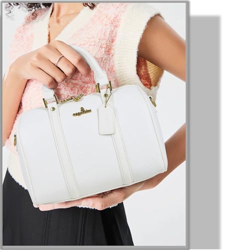 Image of Angel Kiss Women Satchel Purses and Handbags Vegan Leather Boston Barrel Bag Top Handle Shoulder Purse with Crossbody Strap | Vegan Leather