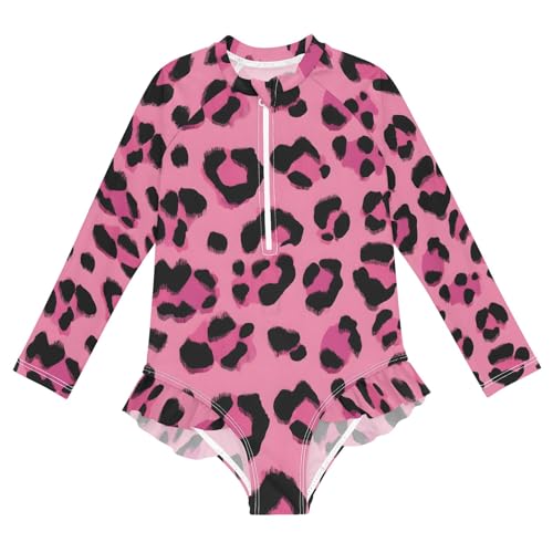 ALAZA Toddler Swimsuit Girl Bathing Suit Swimwear Rash Guard Rose Leopard Cheetah Long Sleeve 3T