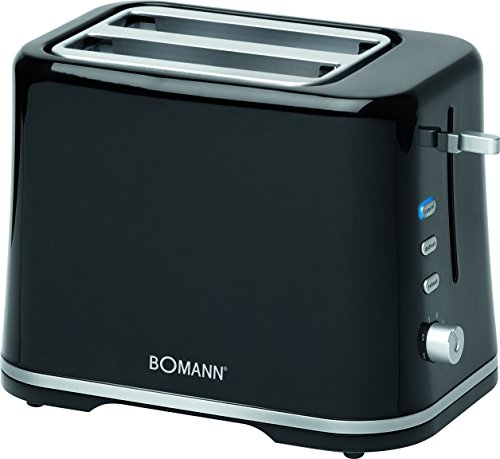 Bomann TA 1577 Tostadora de 2 ranuras, 3 funciones, calienta panecillos, 870W, 870 W, Plástico, Negro y plata